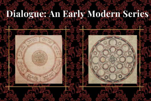 two circular pictures on dark background announcing event